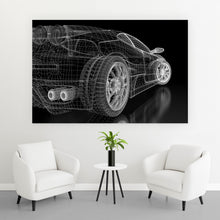 Lade das Bild in den Galerie-Viewer, Aluminiumbild gebürstet Sportwagen technische Zeichnung Querformat
