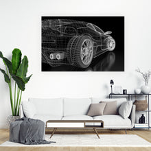 Lade das Bild in den Galerie-Viewer, Aluminiumbild gebürstet Sportwagen technische Zeichnung Querformat
