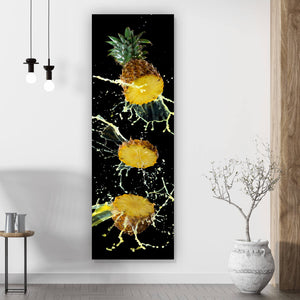 Poster Spritzende Ananas Panorama Hoch
