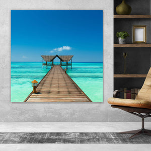 Acrylglasbild Steg auf den Malediven Quadrat