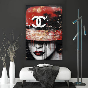 Acrylglasbild Stilvolle Frau mit Hut Abstrakt Hochformat