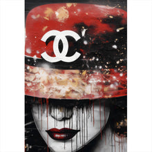 Lade das Bild in den Galerie-Viewer, Aluminiumbild gebürstet Stilvolle Frau mit Hut Abstrakt Hochformat
