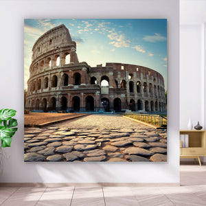 Acrylglasbild Straße zum Colosseum Quadrat