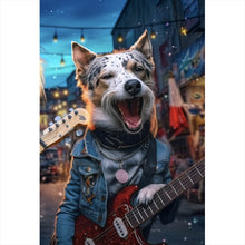 Lade das Bild in den Galerie-Viewer, Aluminiumbild gebürstet Straßenhunde Duo mit Gitarre Hochformat

