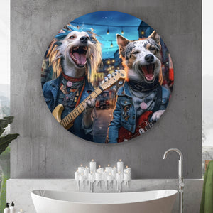 Aluminiumbild Straßenhunde Duo mit Gitarre Kreis