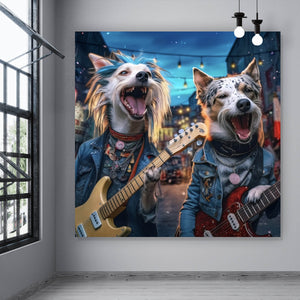Aluminiumbild Straßenhunde Duo mit Gitarre Quadrat