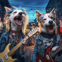 Lade das Bild in den Galerie-Viewer, Leinwandbild Straßenhunde Duo mit Gitarre Quadrat
