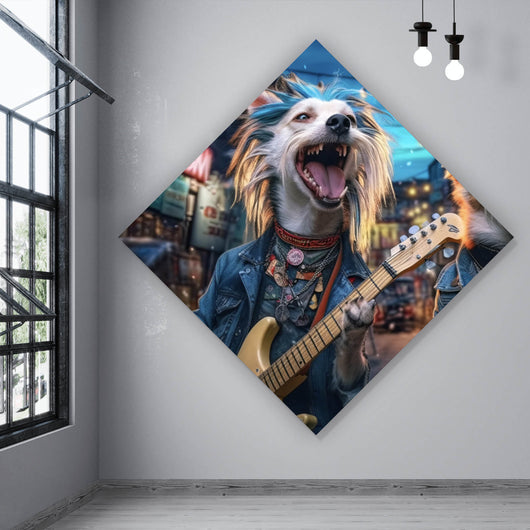 Acrylglasbild Straßenhunde Duo mit Gitarre Raute
