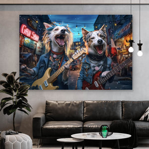 Aluminiumbild Straßenhunde Duo mit Gitarre Querformat