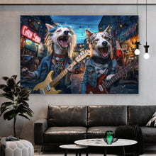 Lade das Bild in den Galerie-Viewer, Leinwandbild Straßenhunde Duo mit Gitarre Querformat
