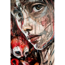 Lade das Bild in den Galerie-Viewer, Aluminiumbild gebürstet Street Art Girl with Monkey Hochformat
