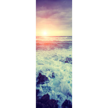 Lade das Bild in den Galerie-Viewer, Acrylglasbild Stürmische Wellen bei Sonnenuntergang Panorama Hoch

