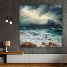 Lade das Bild in den Galerie-Viewer, Leinwandbild Stürmisches Meer Quadrat
