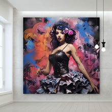 Lade das Bild in den Galerie-Viewer, Aluminiumbild gebürstet Südländische Burlesque Tänzerin No.1 Quadrat
