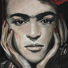 Lade das Bild in den Galerie-Viewer, Aluminiumbild gebürstet Südländische Frida Zeichenstil Quadrat

