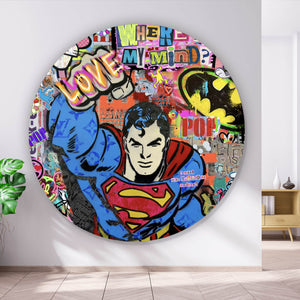 Aluminiumbild gebürstet Superheld Pop Art Comic Kreis