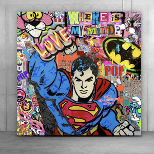 Leinwandbild Superheld Pop Art Comic Quadrat