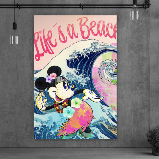 Spannrahmenbild Surfing Micky Pop Art Hochformat