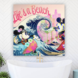 Poster Surfing Micky Pop Art Quadrat