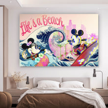 Lade das Bild in den Galerie-Viewer, Leinwandbild Surfing Micky Pop Art Querformat
