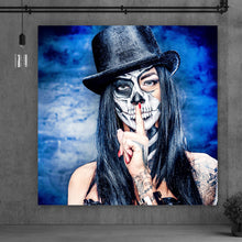Lade das Bild in den Galerie-Viewer, Aluminiumbild Tattoo La Catrina Blue Quadrat
