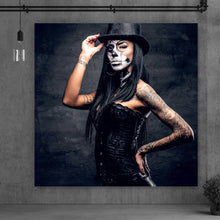 Lade das Bild in den Galerie-Viewer, Aluminiumbild gebürstet Tattoo La Catrina No.1 Quadrat
