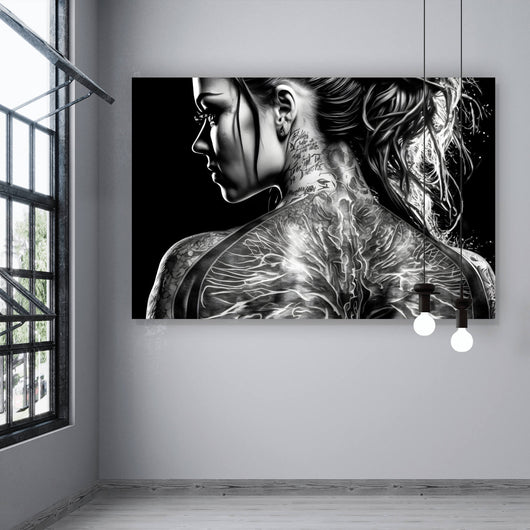 Acrylglasbild Tattoo Schönheit Digital Art Querformat