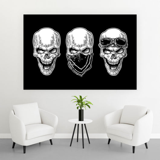 Aluminiumbild gebürstet Three Skulls Querformat