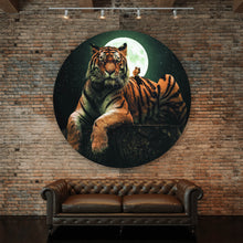 Lade das Bild in den Galerie-Viewer, Aluminiumbild Tiger bei Vollmond Kreis
