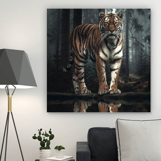 Aluminiumbild Tiger der aus dem Wald tritt Quadrat