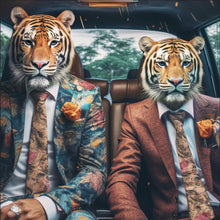 Lade das Bild in den Galerie-Viewer, Acrylglasbild Tiger Duo im Anzug Digital Art Quadrat
