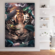 Lade das Bild in den Galerie-Viewer, Leinwandbild Tiger Floral Hochformat
