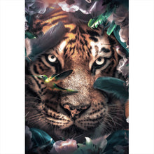 Lade das Bild in den Galerie-Viewer, Aluminiumbild gebürstet Tiger Floral Hochformat

