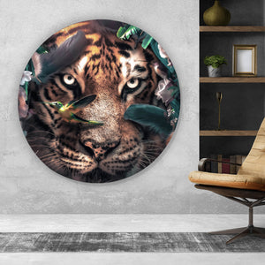 Aluminiumbild gebürstet Tiger Floral Kreis