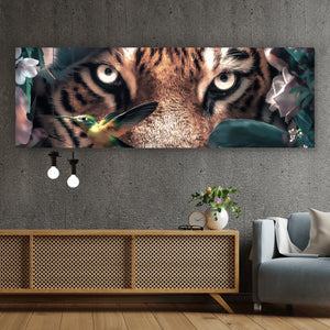 Acrylglasbild Tiger Floral Panorama