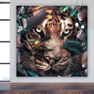 Acrylglasbild Tiger Floral Quadrat