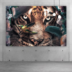 Aluminiumbild gebürstet Tiger Floral Querformat