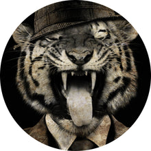 Lade das Bild in den Galerie-Viewer, Aluminiumbild gebürstet Tiger im Anzug Kreis
