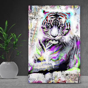 Aluminiumbild gebürstet Tiger Neon Pop Art Hochformat