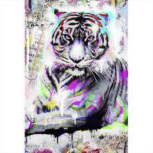 Lade das Bild in den Galerie-Viewer, Aluminiumbild gebürstet Tiger Neon Pop Art Hochformat
