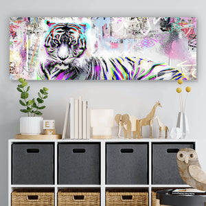 Aluminiumbild gebürstet Tiger Neon Pop Art Panorama