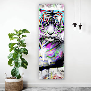 Aluminiumbild gebürstet Tiger Neon Pop Art Panorama Hoch