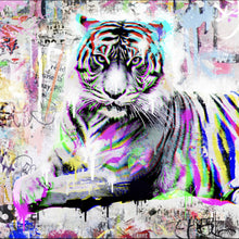 Lade das Bild in den Galerie-Viewer, Leinwandbild Tiger Neon Pop Art Quadrat
