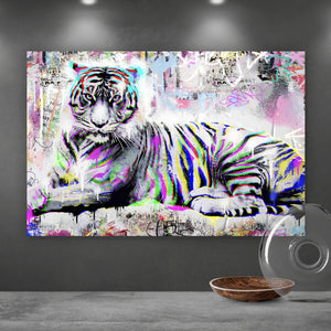 Spannrahmenbild Tiger Neon Pop Art Querformat
