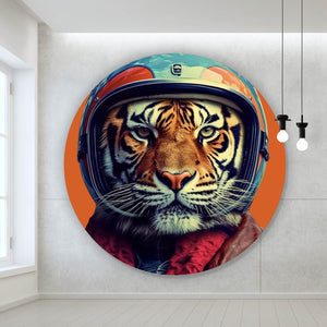 Aluminiumbild gebürstet Tiger Portrait Biker Kreis