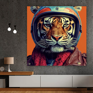 Aluminiumbild gebürstet Tiger Portrait Biker Quadrat