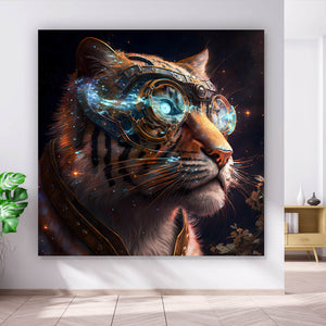 Acrylglasbild Tigerkopf mit Brille Galaxy Quadrat