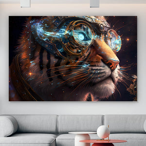 Spannrahmenbild Tigerkopf mit Brille Galaxy Querformat