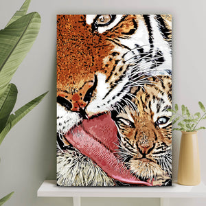 Poster Tigerliebe Mutter mit Kind Hochformat