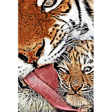 Lade das Bild in den Galerie-Viewer, Aluminiumbild gebürstet Tigerliebe Mutter mit Kind Hochformat
